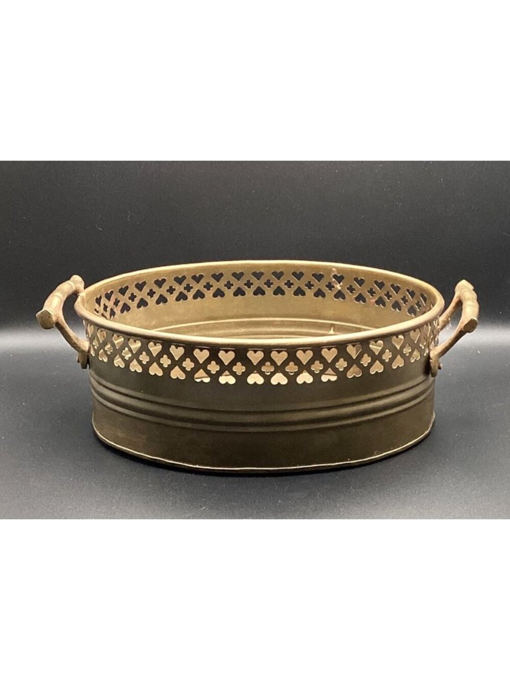 Oval Brass Plant Holder Handled With Heart Design Country Home Décor Vintage